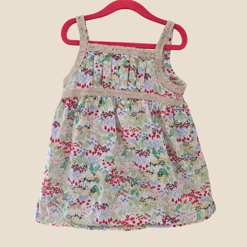 Hanna Andersson Girls Floral Sleeveless Top Crochet Lace Trim Multi Color 120